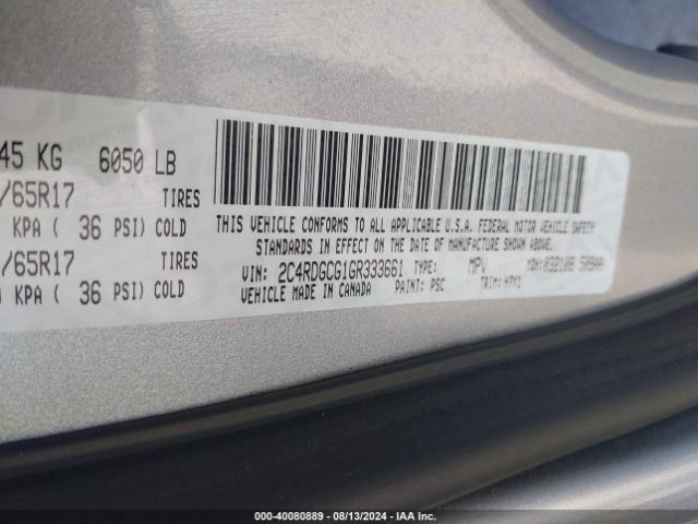 2C4RDGCG1GR333661 Dodge Grand Caravan Sxt