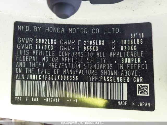 JHMFC1F30JX008356 Honda Civic Ex-t