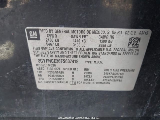 3GYFNCE36FS607418 Cadillac Srx Performance Collection