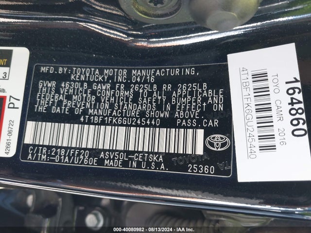 Toyota CAMRY SE 2016 4T1BF1FK6GU245440 Image 9