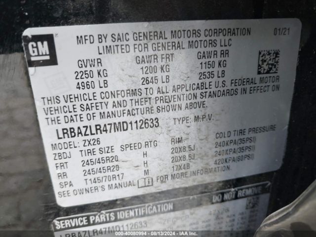 LRBAZLR47MD112633 Buick Envision Fwd Preferred