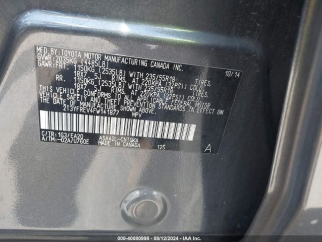 2T3YFREV4FW141877 Toyota Rav4 Limited