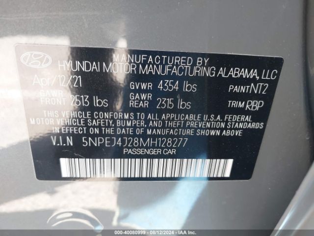 5NPEJ4J28MH128277 Hyundai Sonata Sel Plus