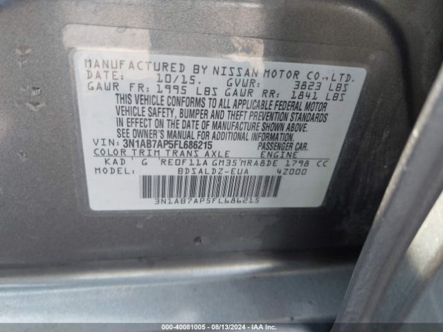 3N1AB7AP5FL686215 Nissan Sentra S/sv/sr/sl