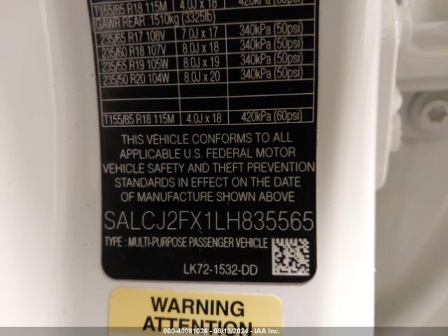 SALCJ2FX1LH835565 Land Rover Discovery Sport S
