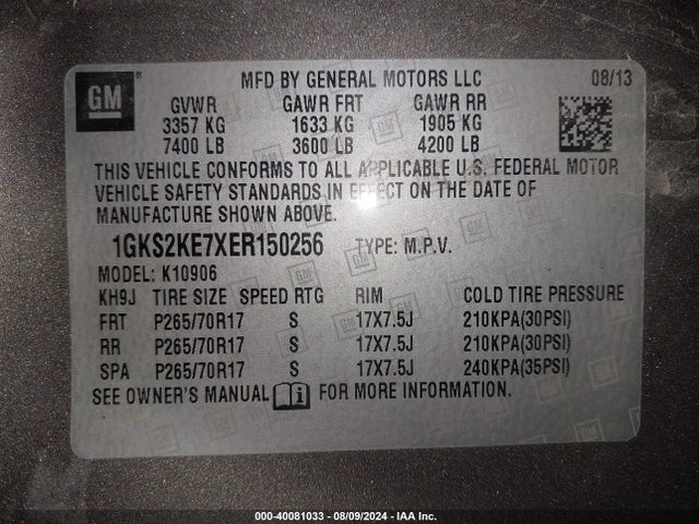 1GKS2KE7XER150256 GMC Yukon Xl 1500 Slt