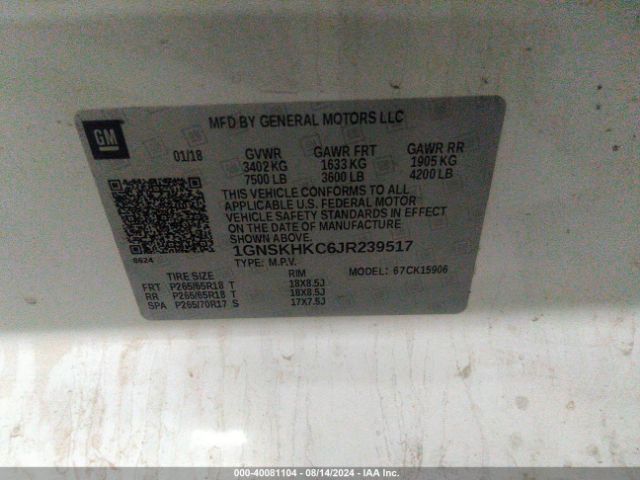 1GNSKHKC6JR239517 Chevrolet Suburban Lt