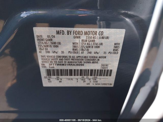3FTTW8M31RRA38090 Ford Maverick Lariat