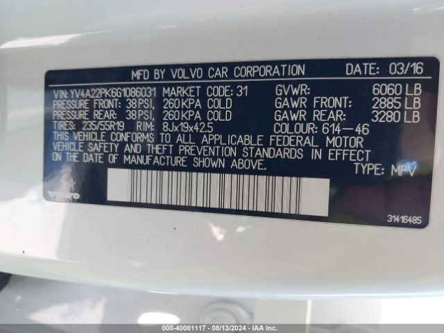 YV4A22PK6G1086031 Volvo Xc90 T6 Momentum