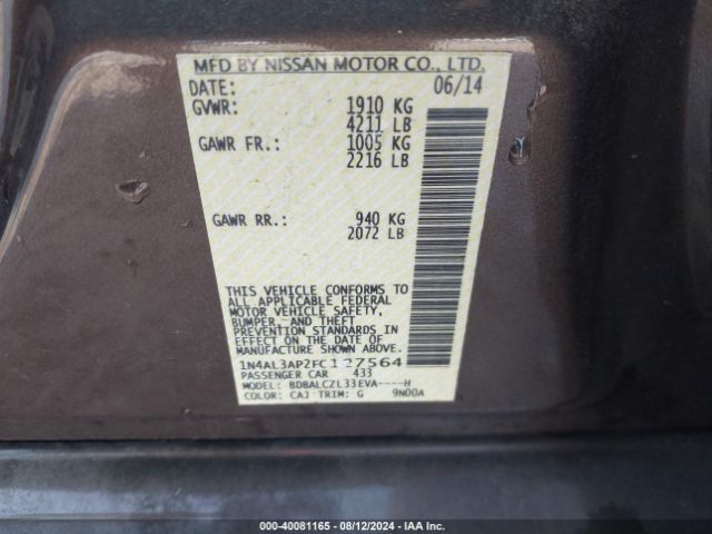 1N4AL3AP2FC127564 Nissan Altima 2.5 S