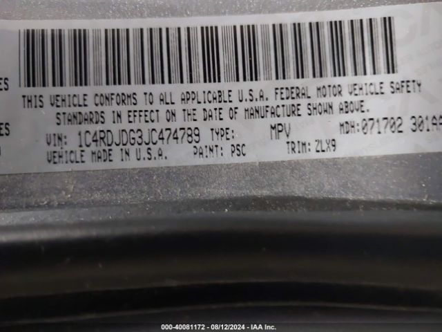1C4RDJDG3JC474789 Dodge Durango Gt Awd