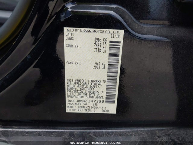 Nissan Altima 2.5 Sv 2019 1N4BL4DV0KC147388 Image 9