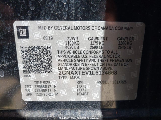 2GNAXTEV1L6134668 Chevrolet Equinox Awd 2fl