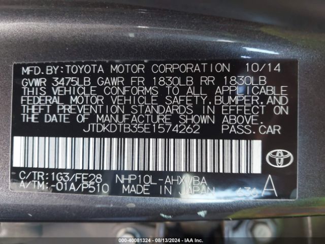 JTDKDTB35E1574262 Toyota Prius C One