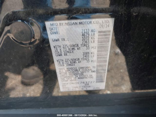 5N1AT2MV3FC763727 Nissan Rogue Sl