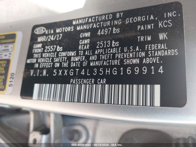 5XXGT4L35HG169914 KIA Optima Lx