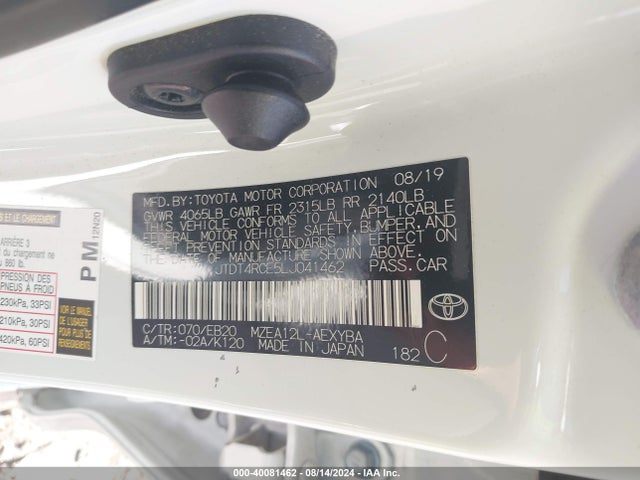 Toyota Corolla Xse 2020 JTDT4RCE5LJ041462 Image 9