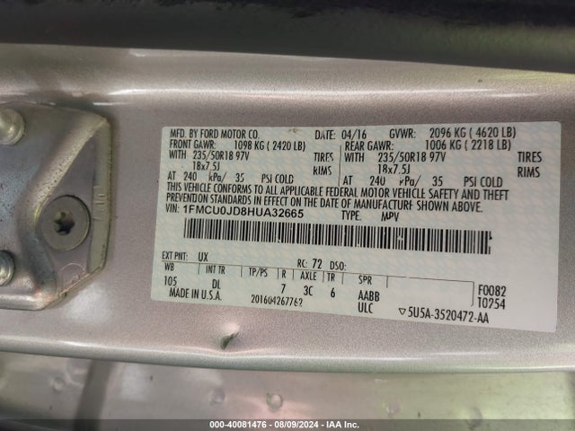 Ford Escape Titanium 2017 1FMCU0JD8HUA32665 Image 9