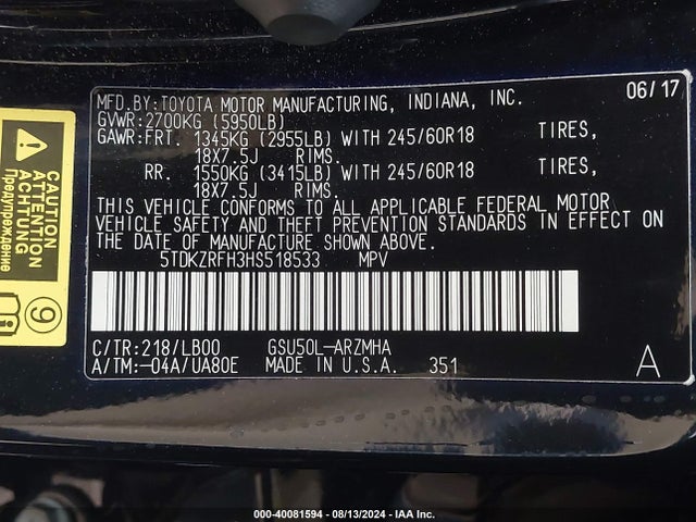 Toyota Highlander Xle 2017 5TDKZRFH3HS518533 Image 9
