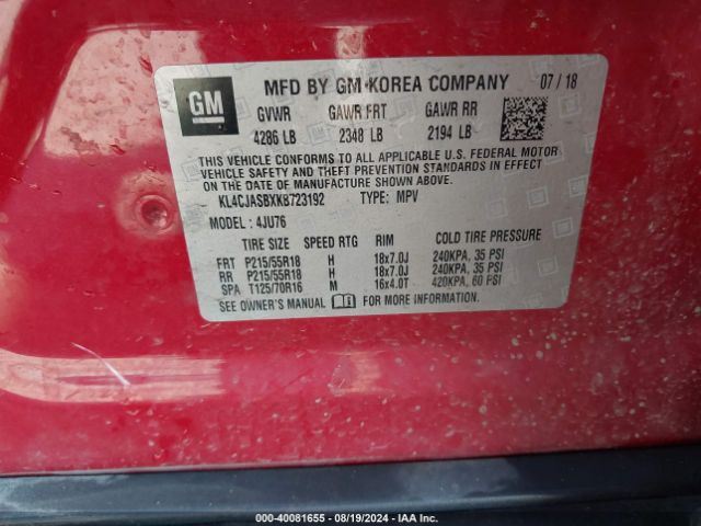 KL4CJASBXKB723192 Buick Encore Fwd Preferred