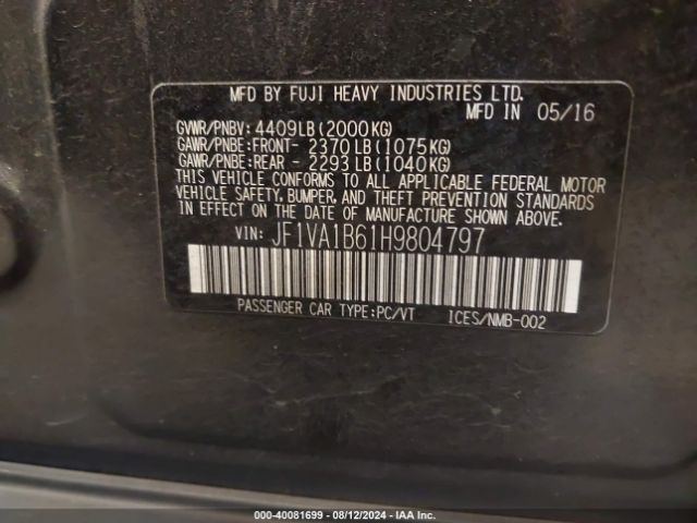 JF1VA1B61H9804797 Subaru WRX