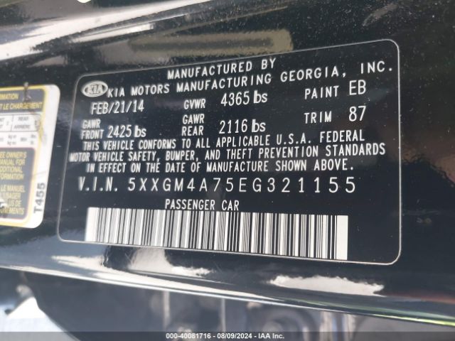 5XXGM4A75EG321155 KIA Optima Lx