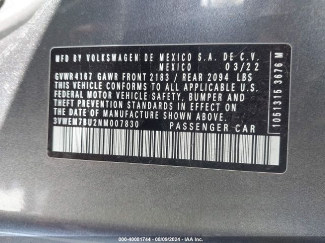 3VWEM7BU2NM007830 Volkswagen Jetta 1.5t Se