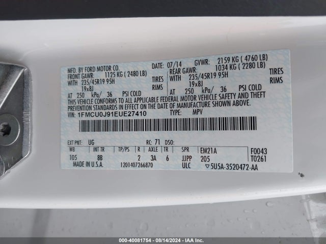 Ford Escape Titanium 2014 1FMCU0J91EUE27410 Image 9