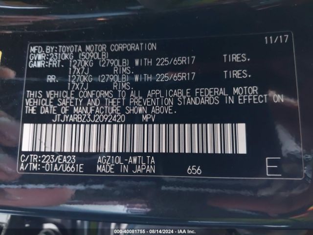 JTJYARBZ3J2092420 Lexus NX 300
