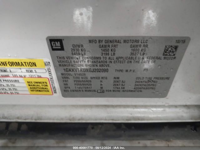 1GKKVTKDXGJ202090 GMC Acadia Denali