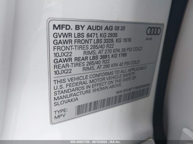 WA1EVAF11MD005293 Audi Q8 Premium Plus 55 Tfsi Quattro Tiptronic