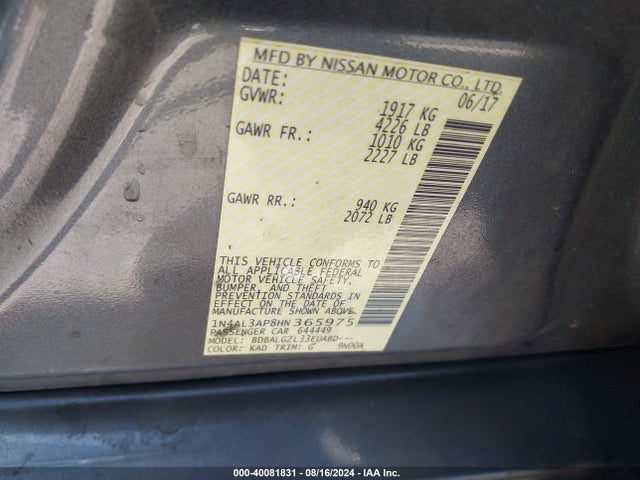 Nissan Altima 2.5 S 2017 1N4AL3AP8HN365975 Image 9