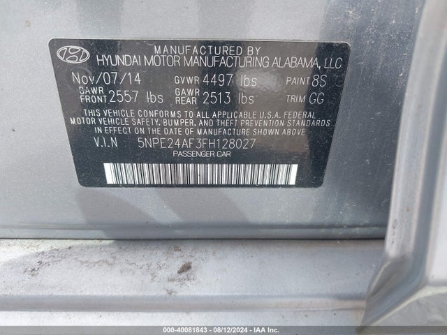 Hyundai SONATA SE 2015 5NPE24AF3FH128027 Image 9