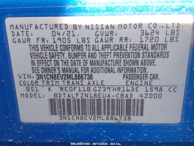 Nissan Versa Sv Xtronic Cvt 2021 3N1CN8EV2ML886738 Image 9