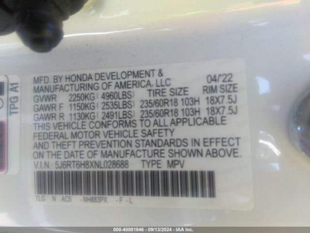 5J6RT6H8XNL028688 Honda Cr-v Hybrid Ex-l