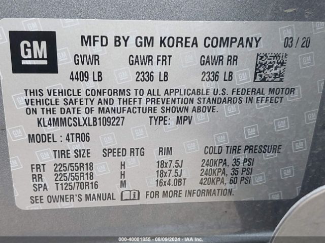 KL4MMCSLXLB109227 Buick Encore Gx Awd Preferred