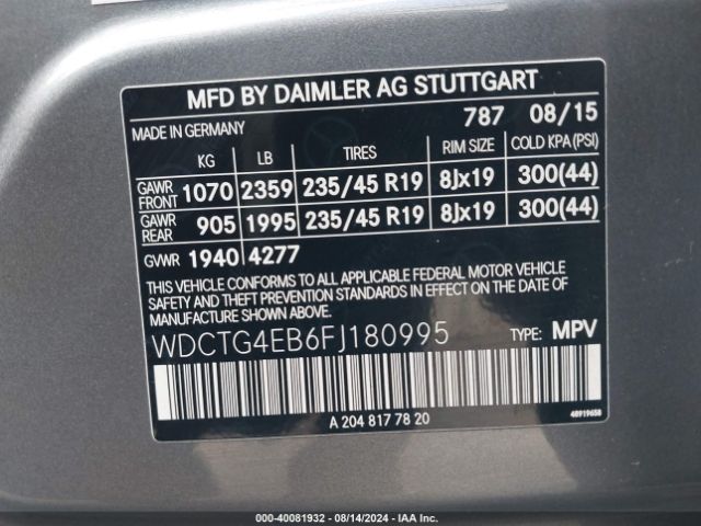 WDCTG4EB6FJ180995 Mercedes-Benz GLA 250