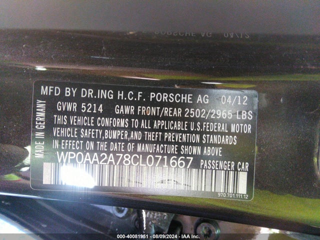 2012 PORSCHE PANAMERA WP0AA2A78CL071667 Photo 8