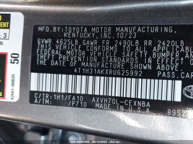 4T1H31AKXRU625992 Toyota Camry Hybrid Le