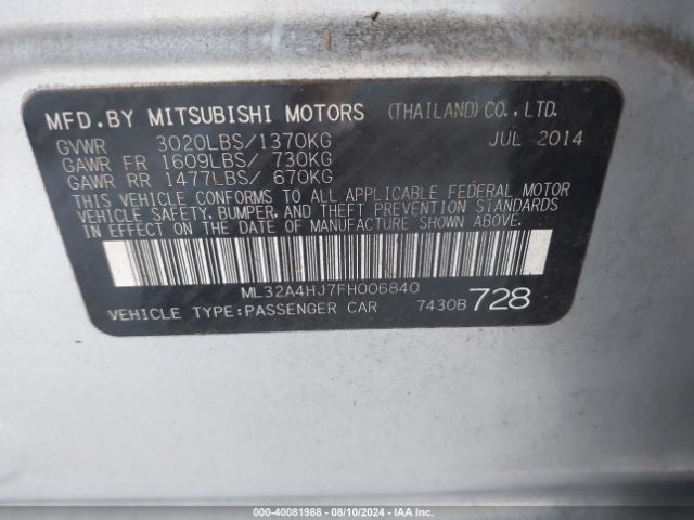 ML32A4HJ7FH006840 Mitsubishi Mirage Es/rf