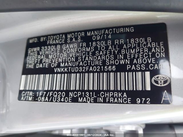 VNKKTUD32FA021566 Toyota YARIS L