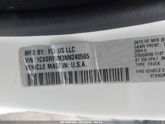1C6SRFKM3NN240565 RAM 1500 Limited Longhorn  4x4 5'7 Box