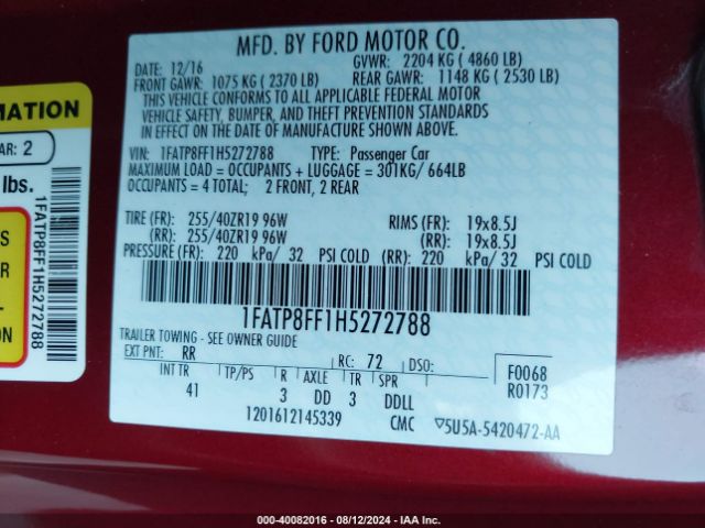 1FATP8FF1H5272788 Ford Mustang Gt Premium