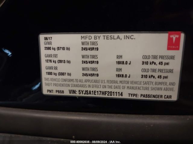 5YJSA1E17HF201114 Tesla Model S 60/75