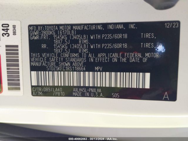 5TDZSKFC1RS118664 Toyota Sienna Limited
