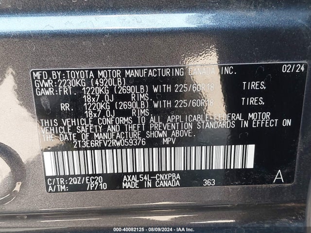 2T3E6RFV2RW059376 Toyota Rav4 Hybrid Xse