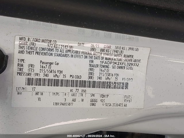 Ford FOCUS SE 2015 1FADP3K2XFL329332 Image 9