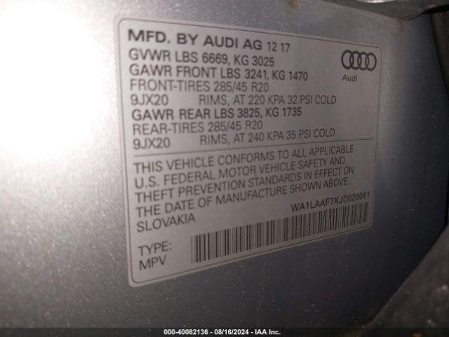 WA1LAAF7XJD026081 Audi Q7 3.0t Premium