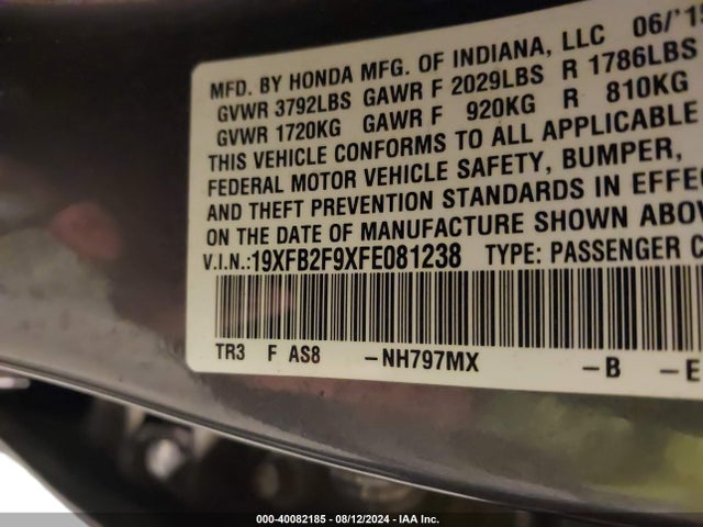 Honda Civic Ex-l 2015 19XFB2F9XFE081238 Image 9
