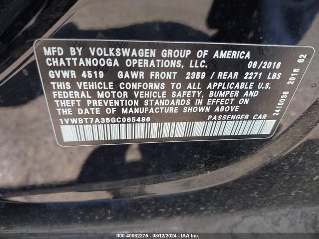 1VWBT7A35GC065496 Volkswagen Passat 1.8t Se